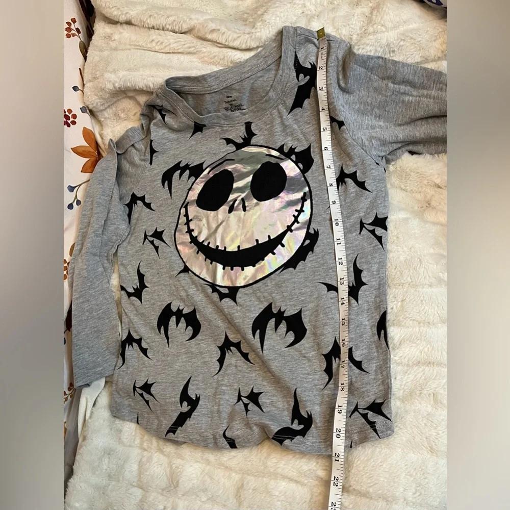 NWT Disney Jack Skellington Girl XL/16 Grey Black Iridescent Bat Long Sleeve Tee